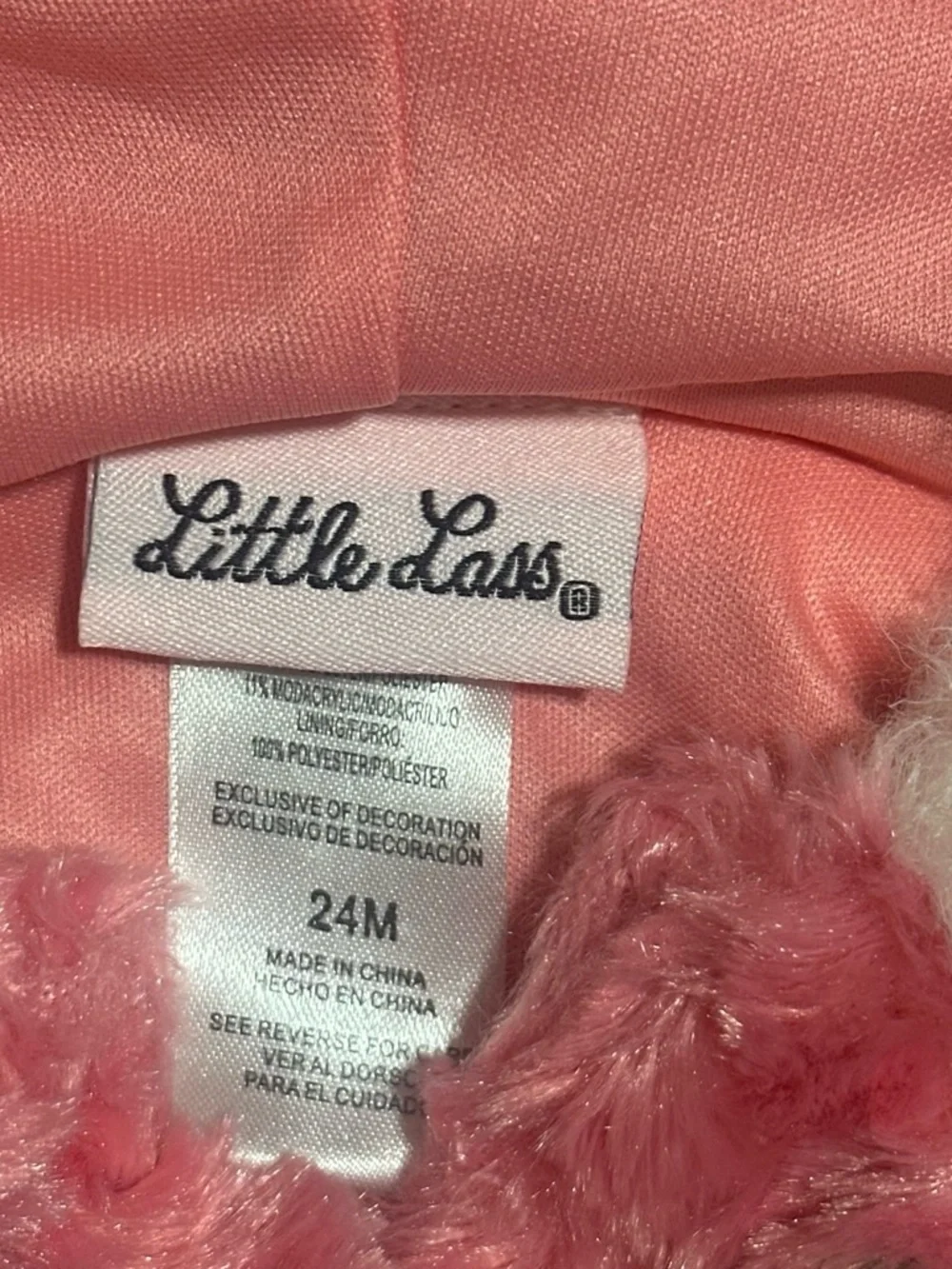 Little Lass Coral Pink Faux-Fur Hooded Cape with Gold Toggles